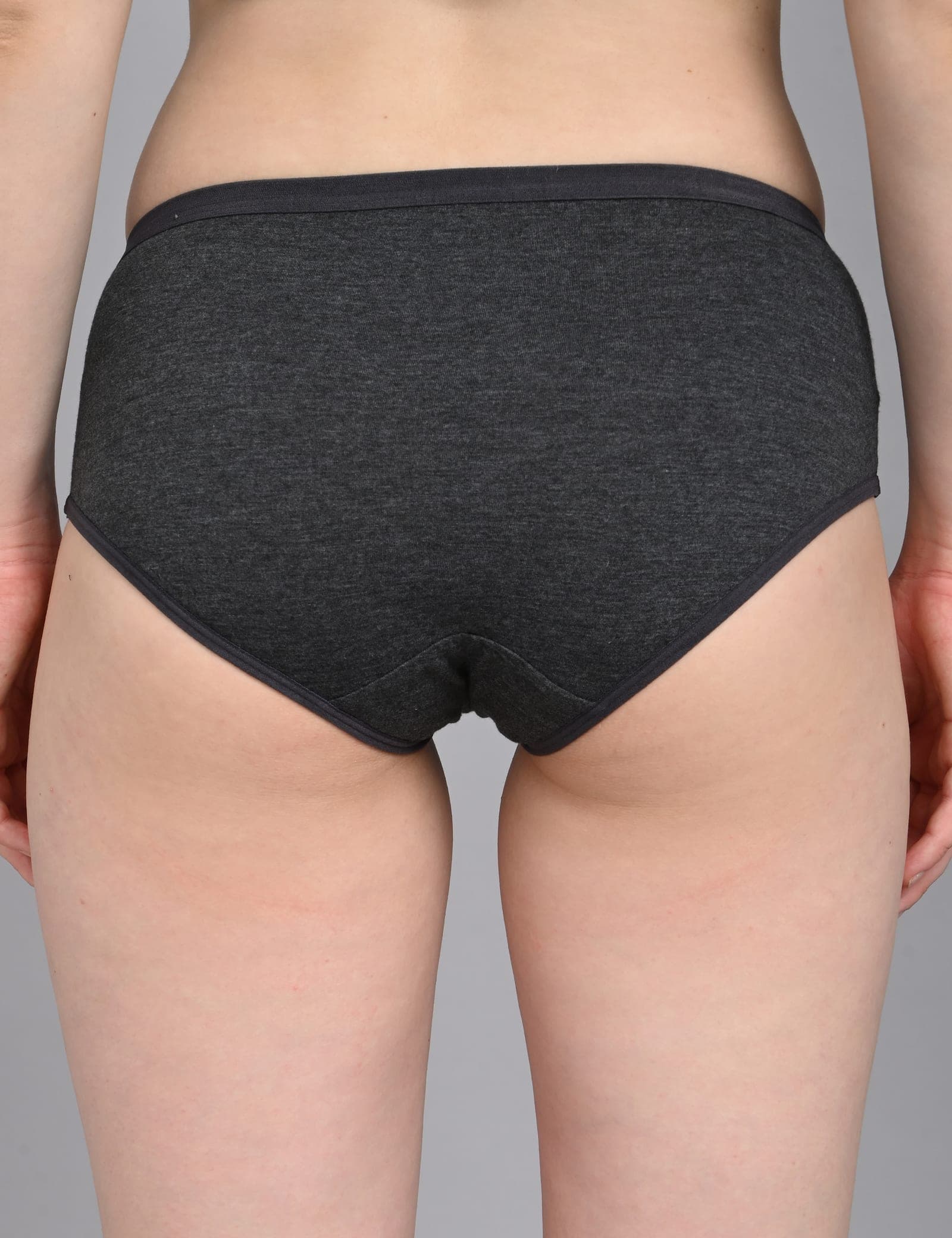 So Glamy Everyday Full Coverage Brief Panties for Women – Charcoal Black, back view