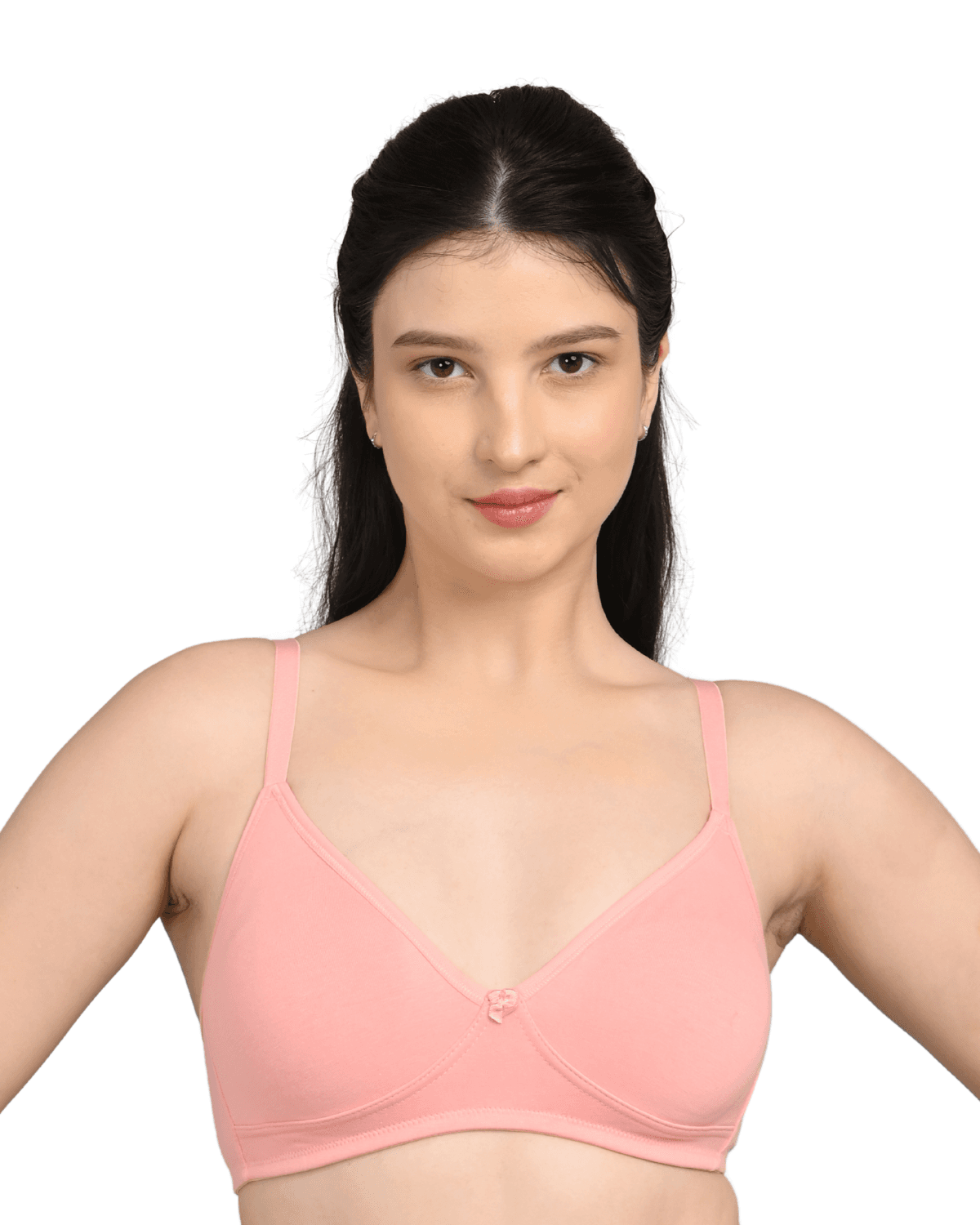 Baby pink full coverage cotton bra, front view