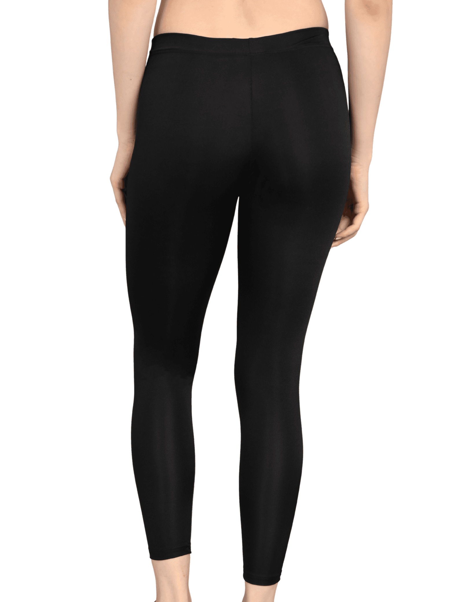 Ankle Length Cotton Lycra Leggings in black, back view