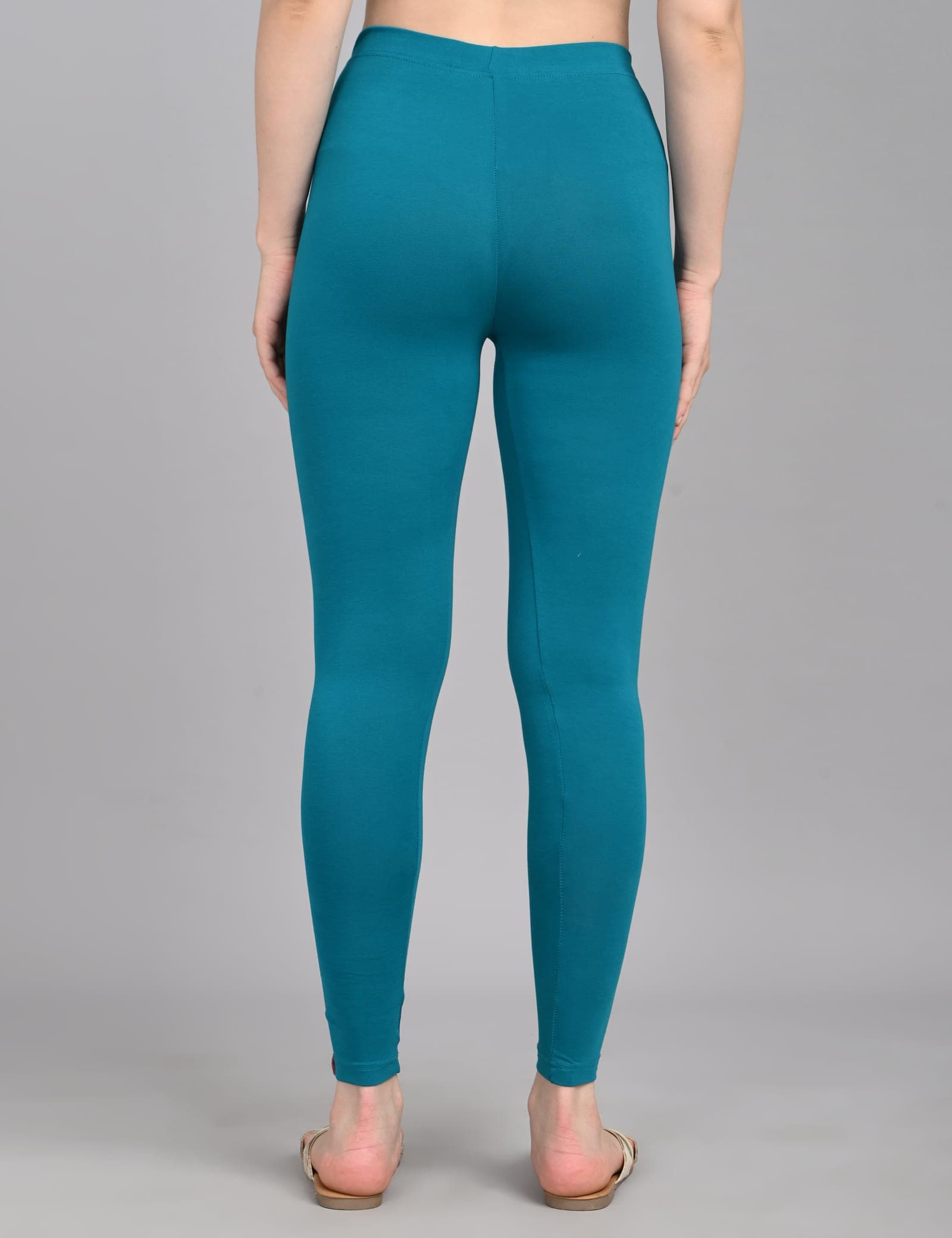 So Glamy Women’s Ankle Length Cotton Lycra Leggings – Teal Blue, back view