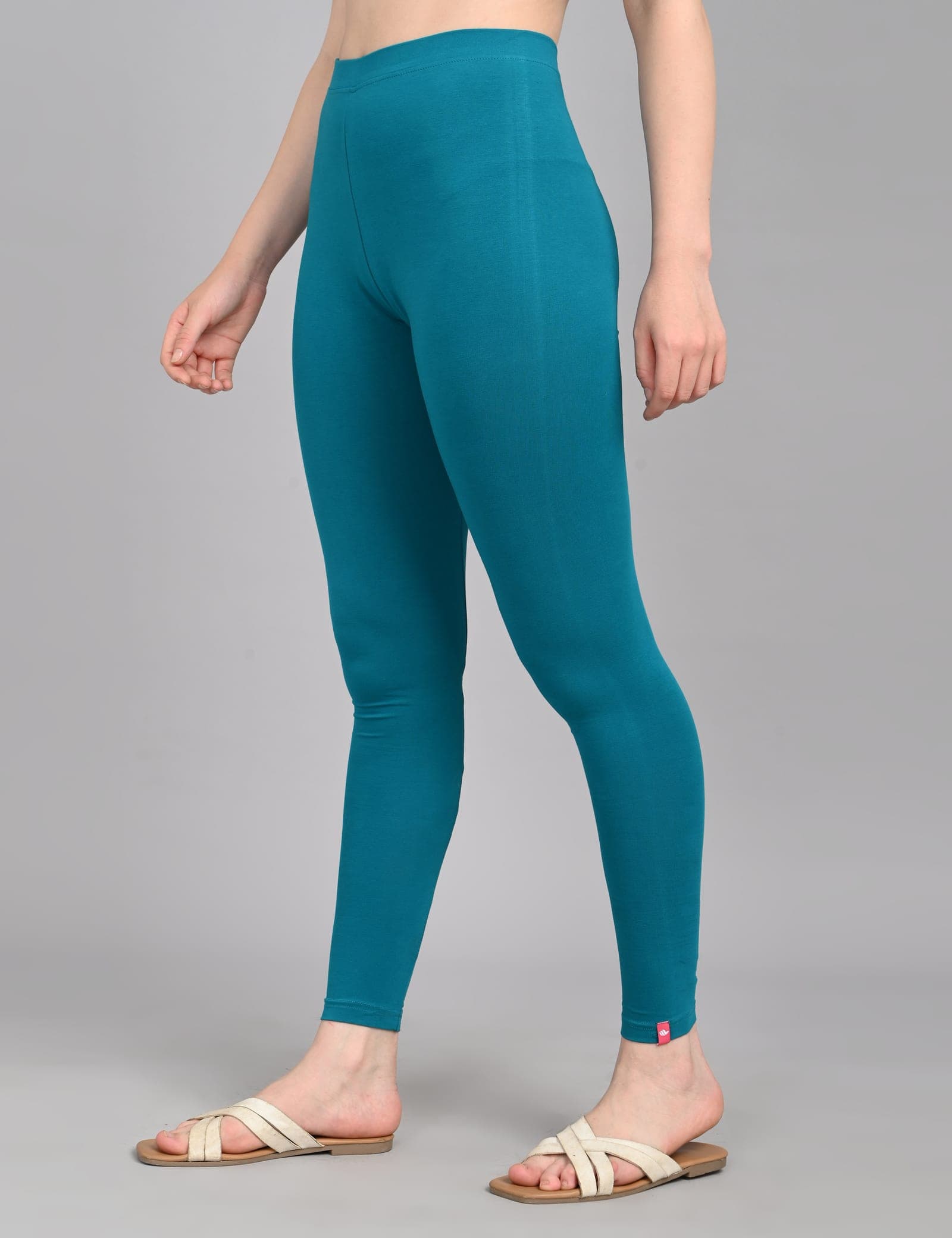 So Glamy Women’s Ankle Length Cotton Lycra Leggings – Teal Blue, detail view