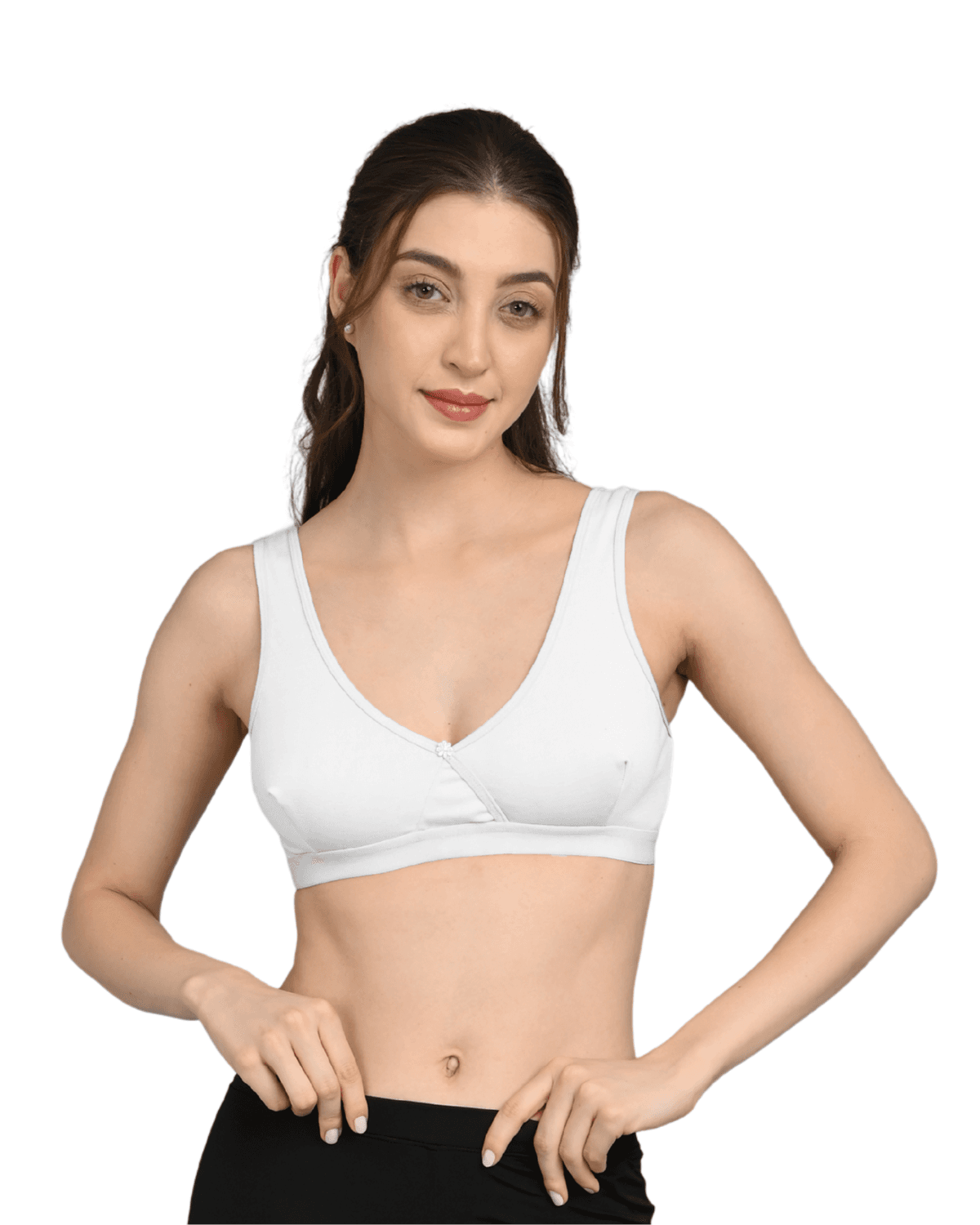 Non-Padded Cotton Lycra Sports Bra in white, front view