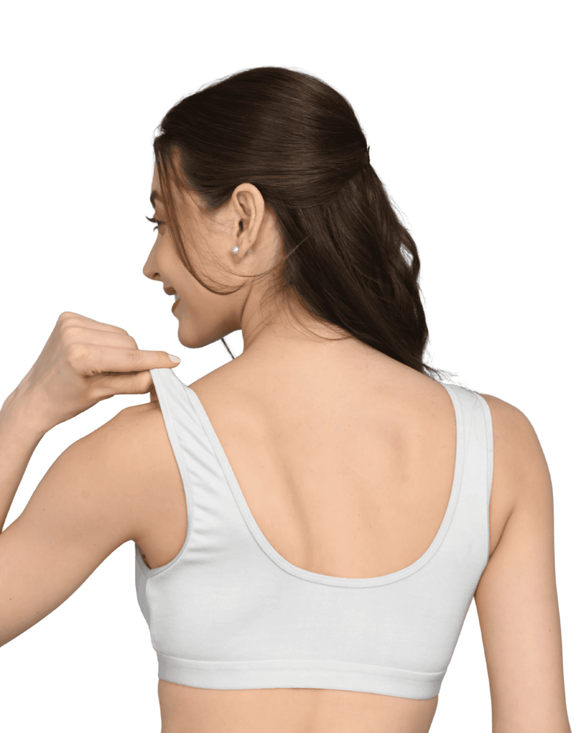 Non-Padded Cotton Lycra Sports Bra in white, back view