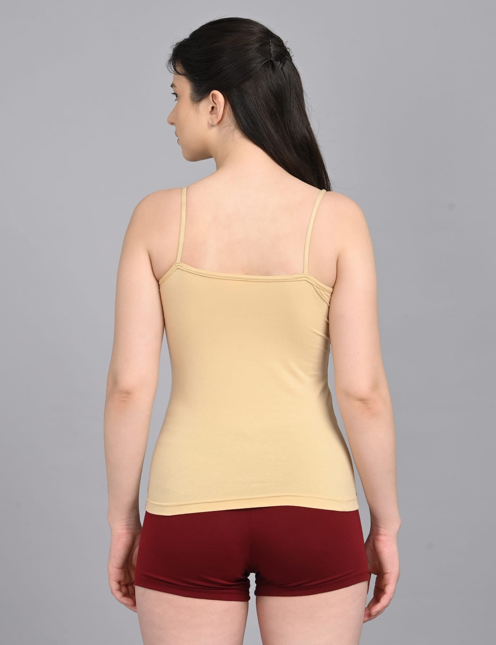 So Glamy Women’s Cotton Camisole with Adjustable Straps | Beige, back view