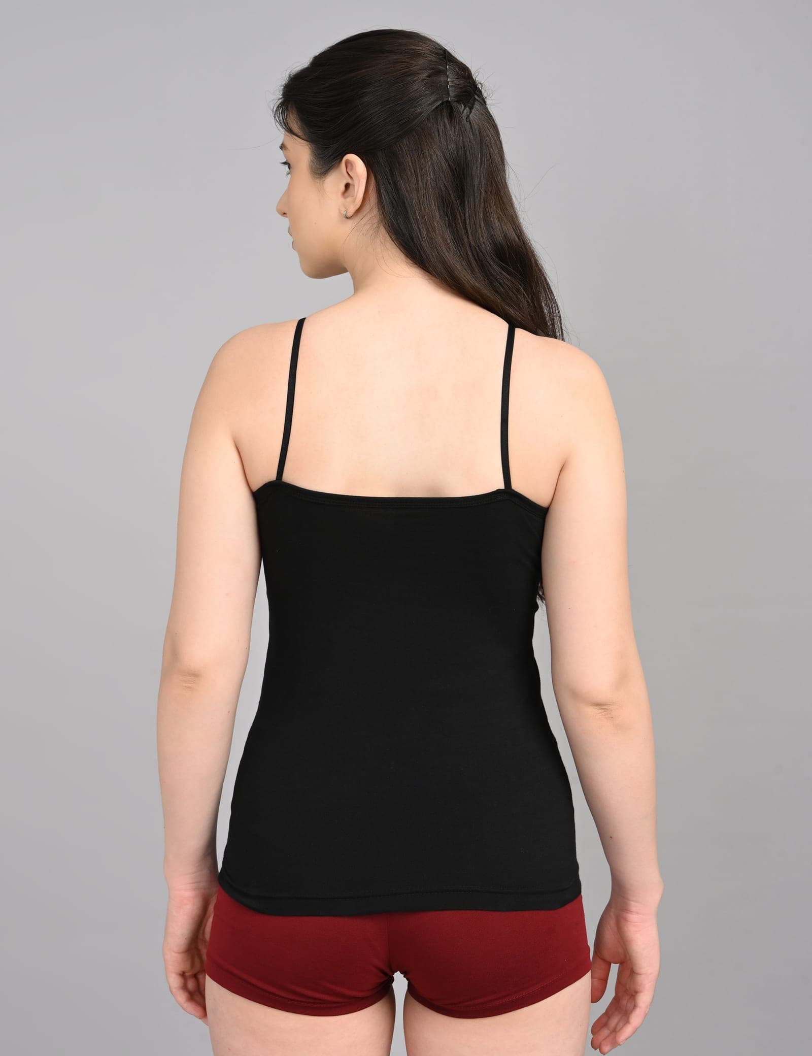 So Glamy Women’s Cotton Camisole with Adjustable Straps – Black, back view