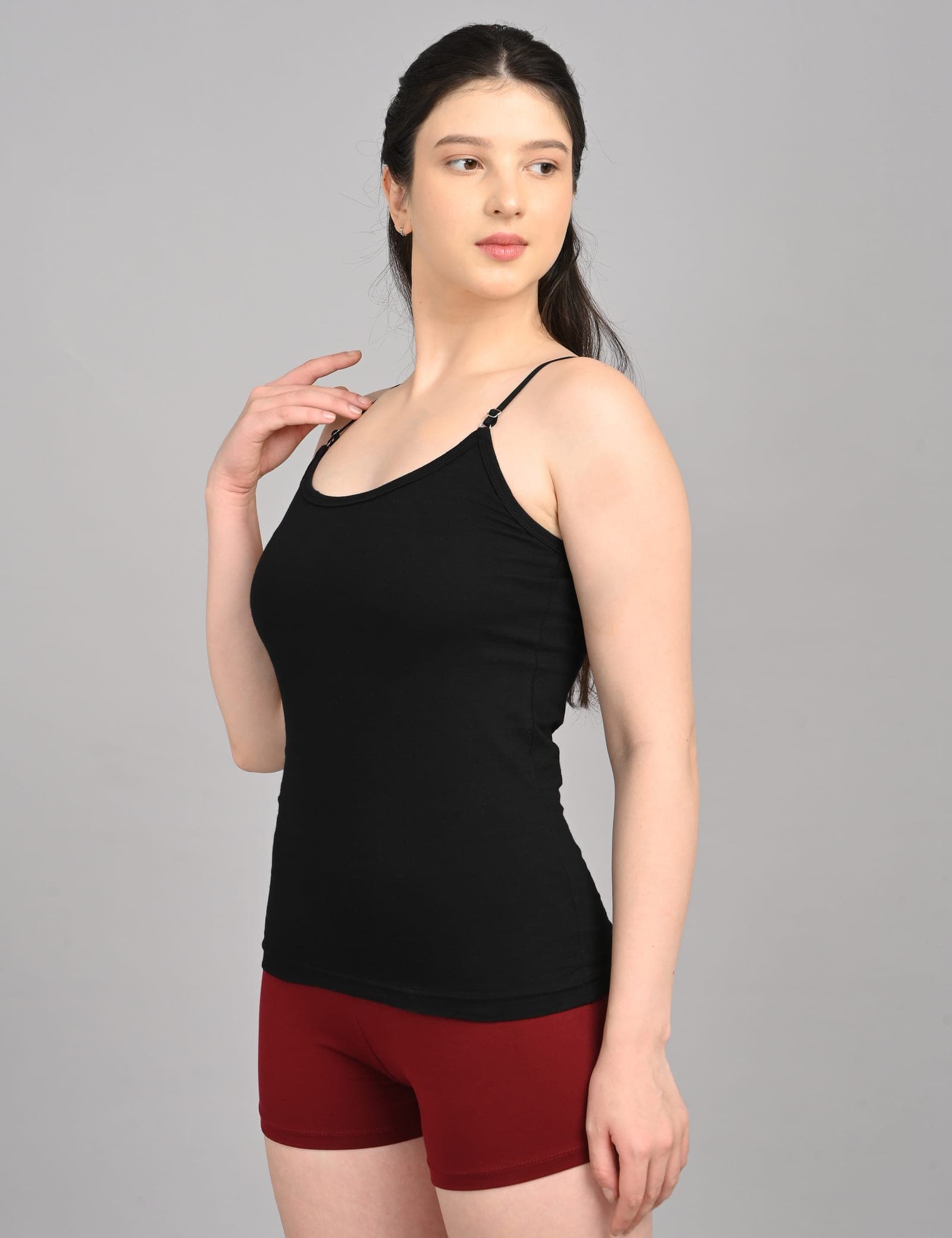 So Glamy Women’s Cotton Camisole with Adjustable Straps – Black, detail view