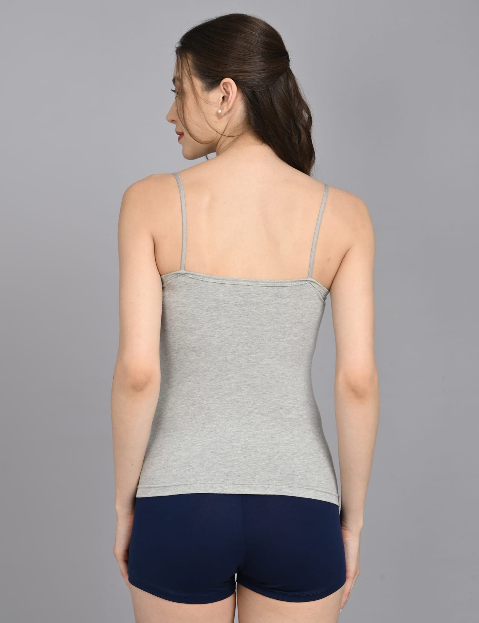 So Glamy Women’s Cotton Camisole with Adjustable Straps – Grey, back view