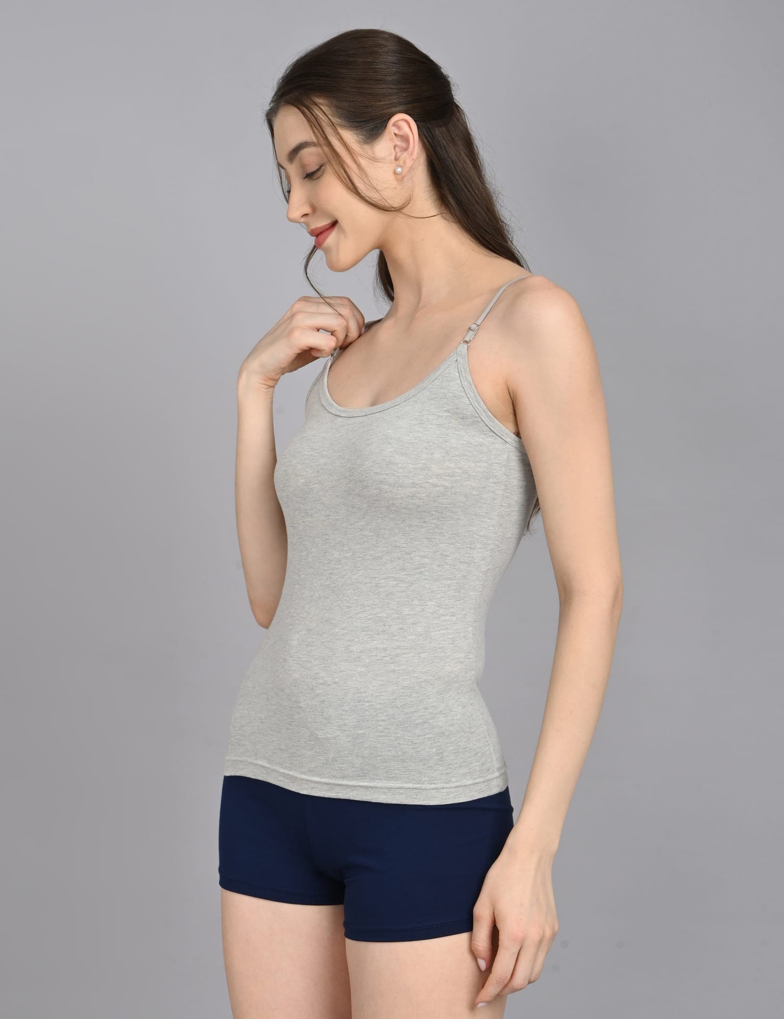 So Glamy Women’s Cotton Camisole with Adjustable Straps – Grey, detail view