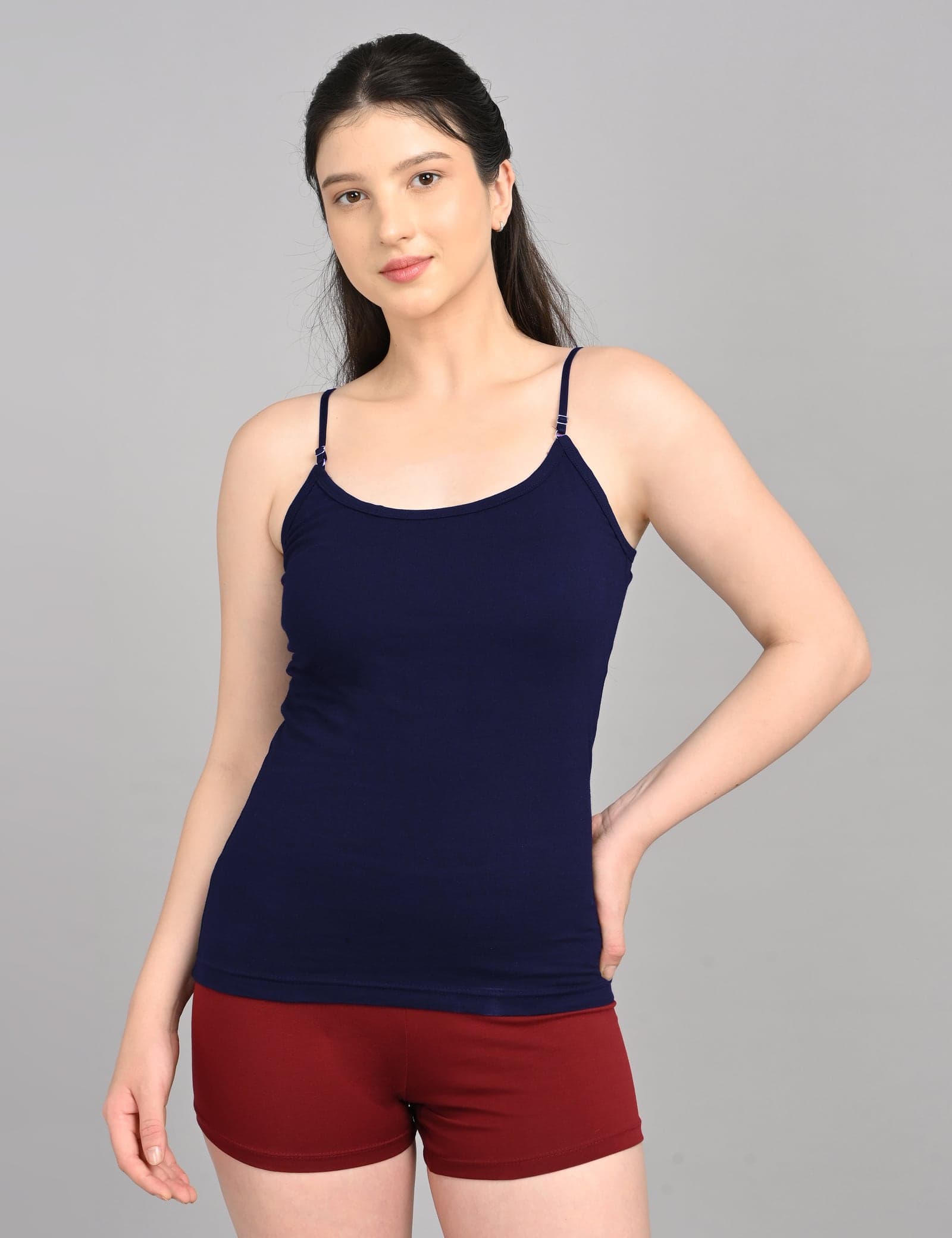 So Glamy Women’s Cotton Camisole with Adjustable Straps – Navy Blue, front view