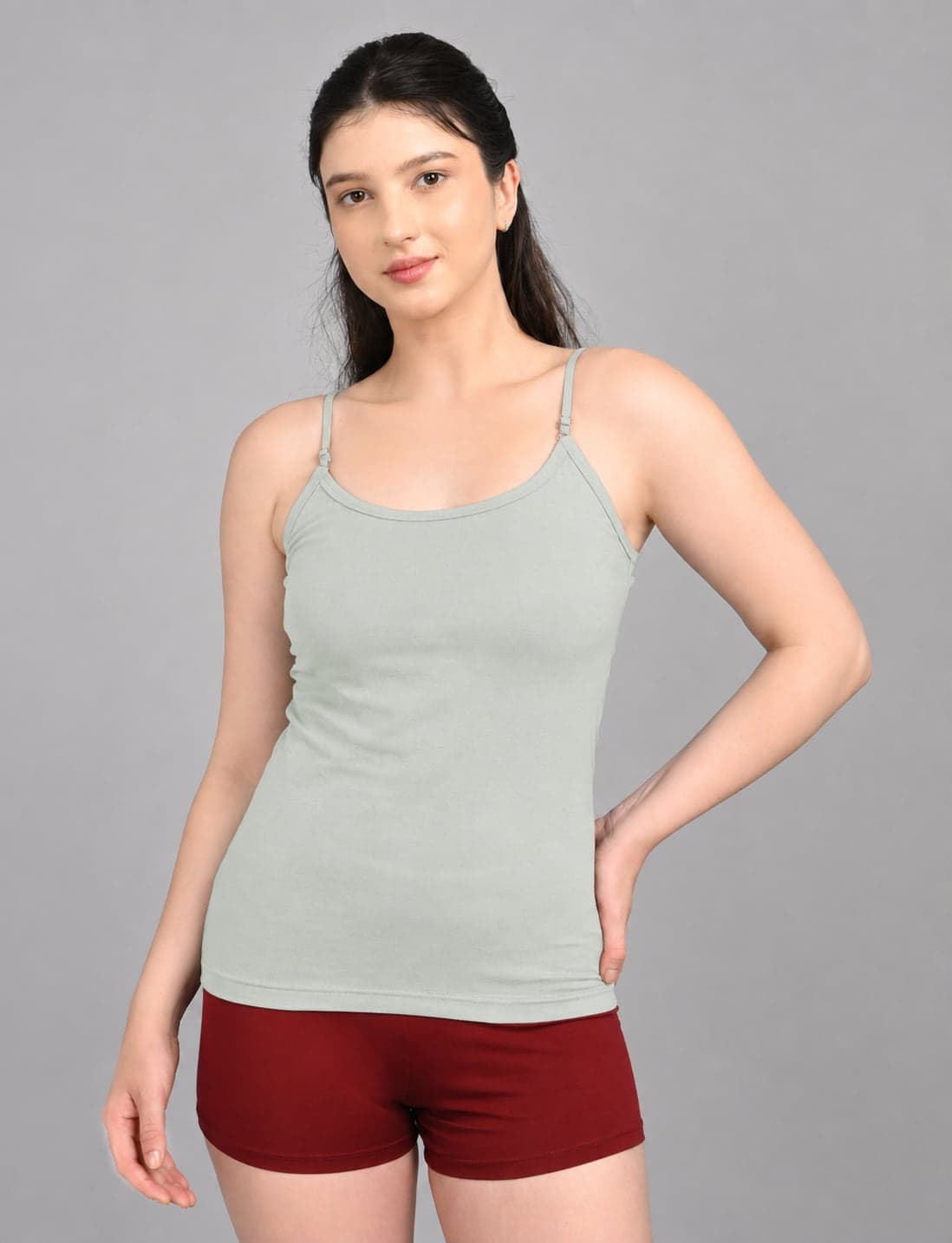 So Glamy Women’s Cotton Camisole with Adjustable Straps – Pistachio Green, front view
