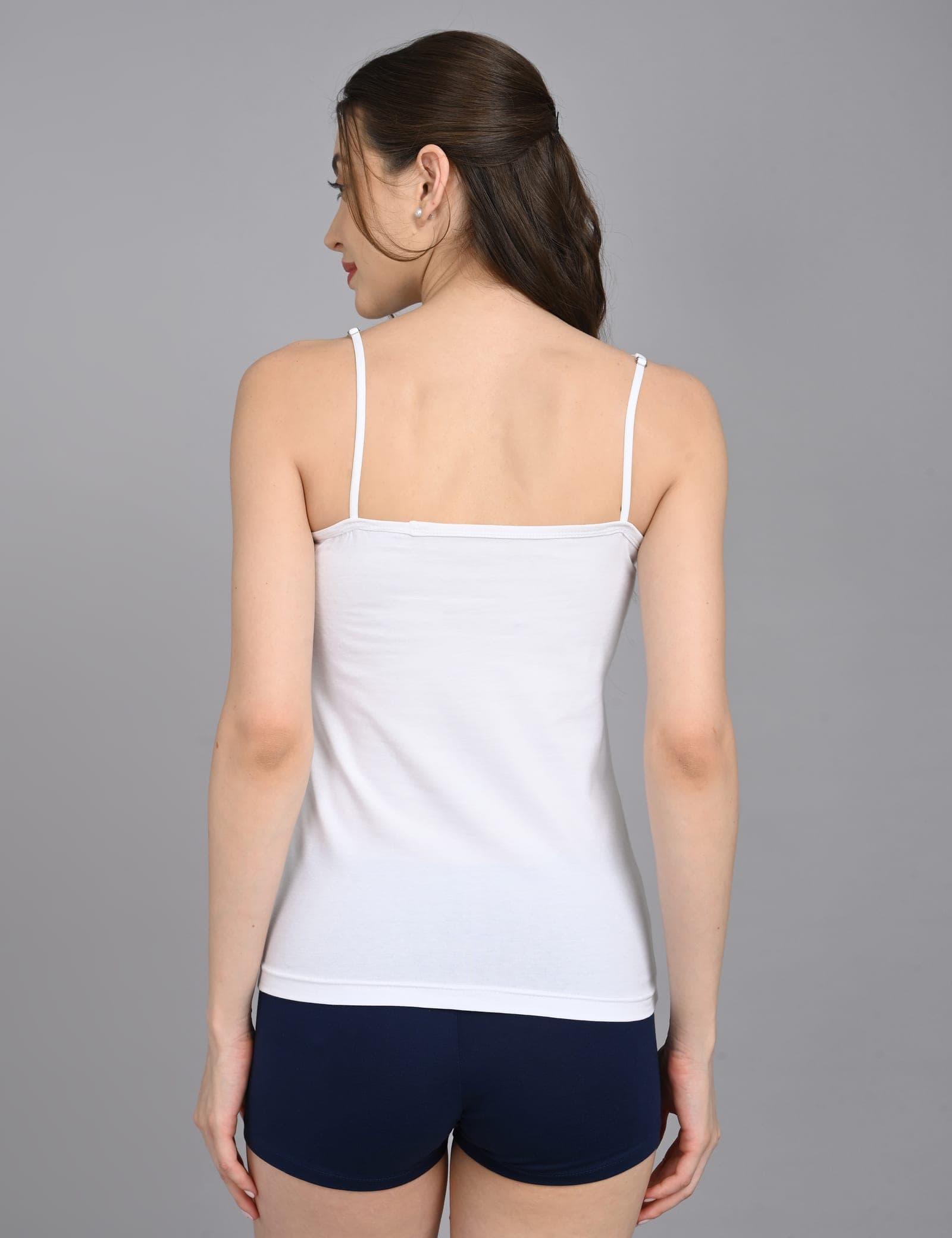 So Glamy Women’s Cotton Camisole with Adjustable Straps – White, back view