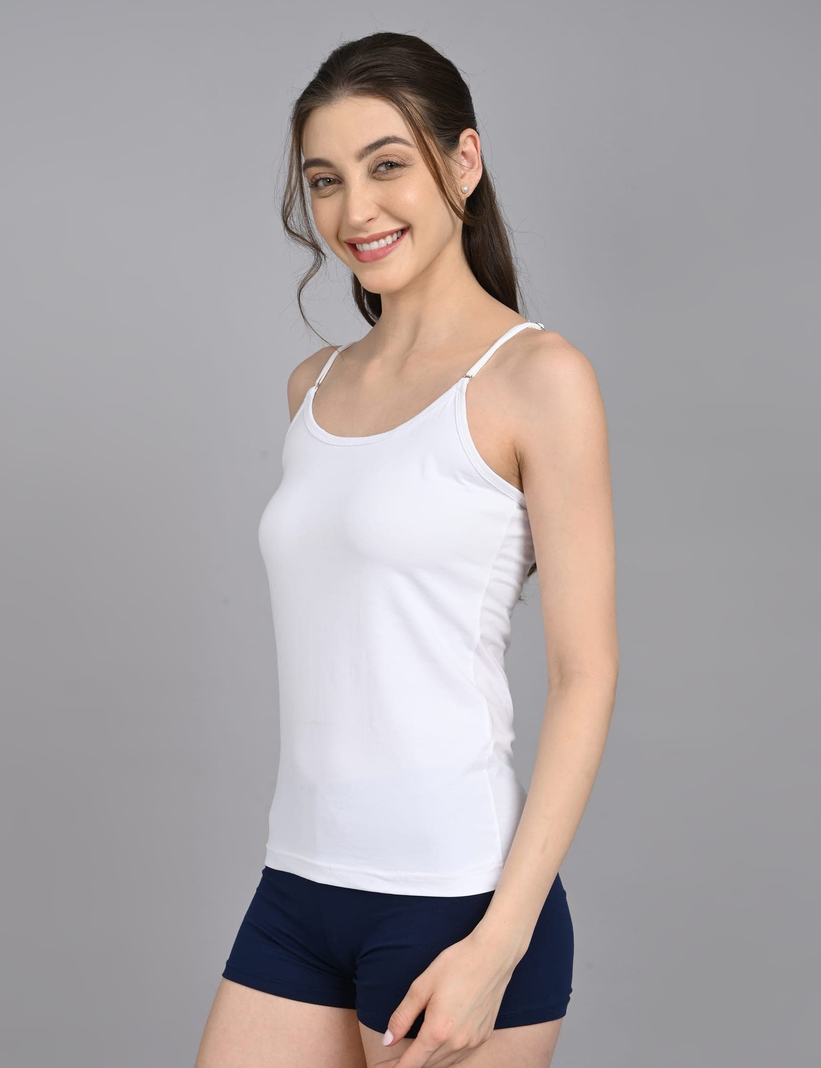 So Glamy Women’s Cotton Camisole with Adjustable Straps – White, detail view