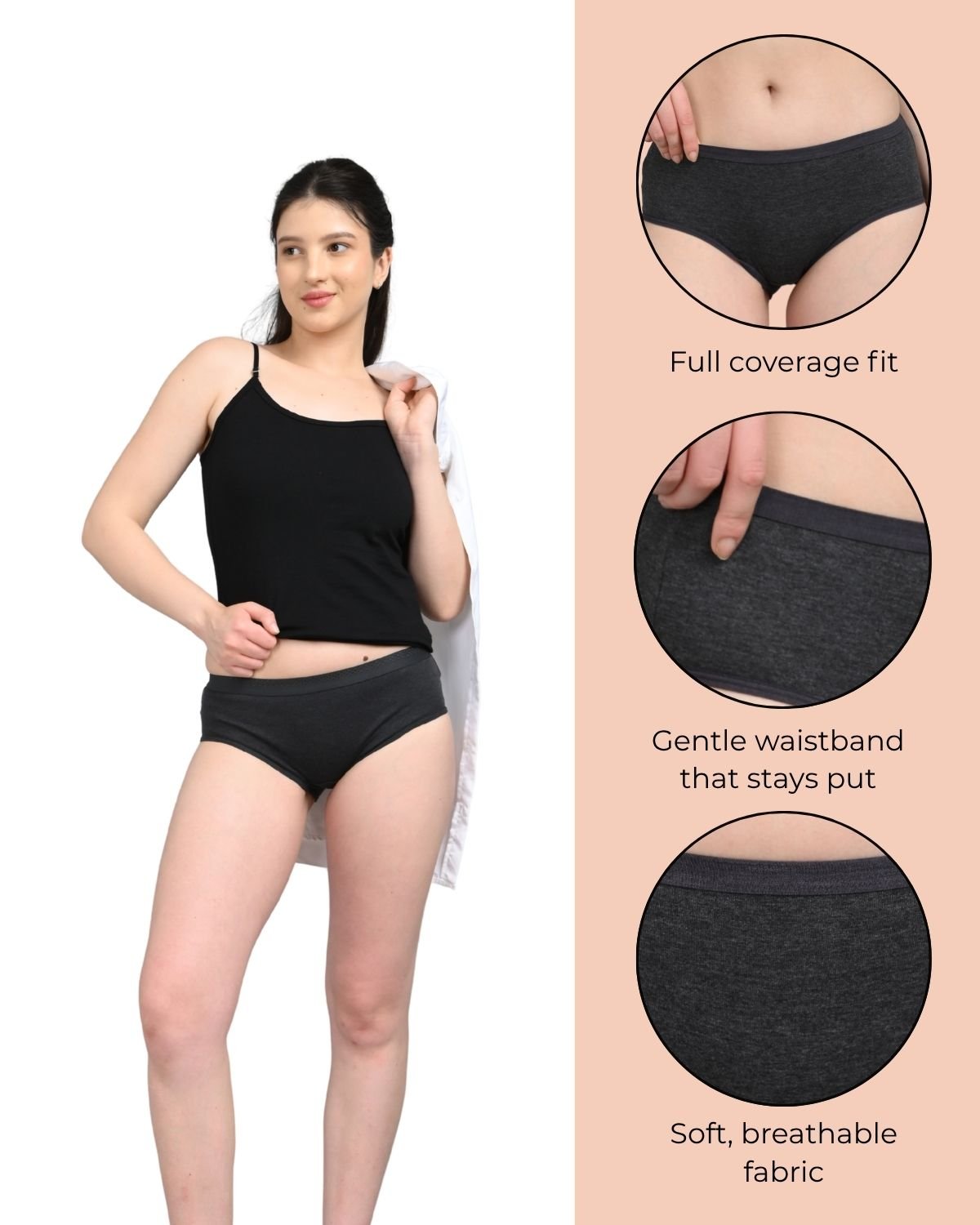 Everyday Panties for Women | Brief Cut | Soft Breathable Fabric | Full Coverage Fit | No Visible Lines | Black - Image 5
