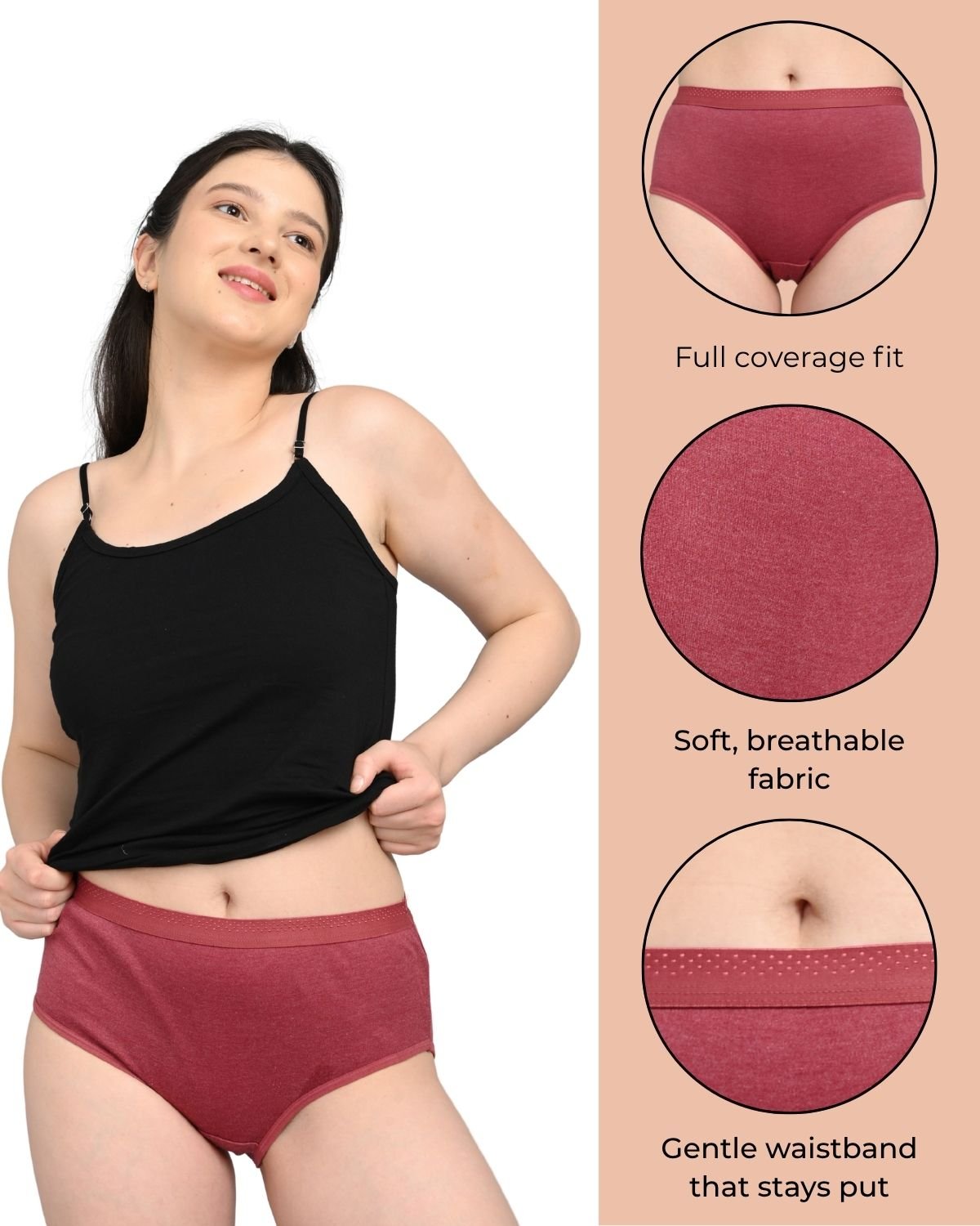 Everyday Panties for Women | Brief Cut | Soft Breathable Fabric | Full Coverage Fit | No Visible Lines | Maroon Red - Image 5