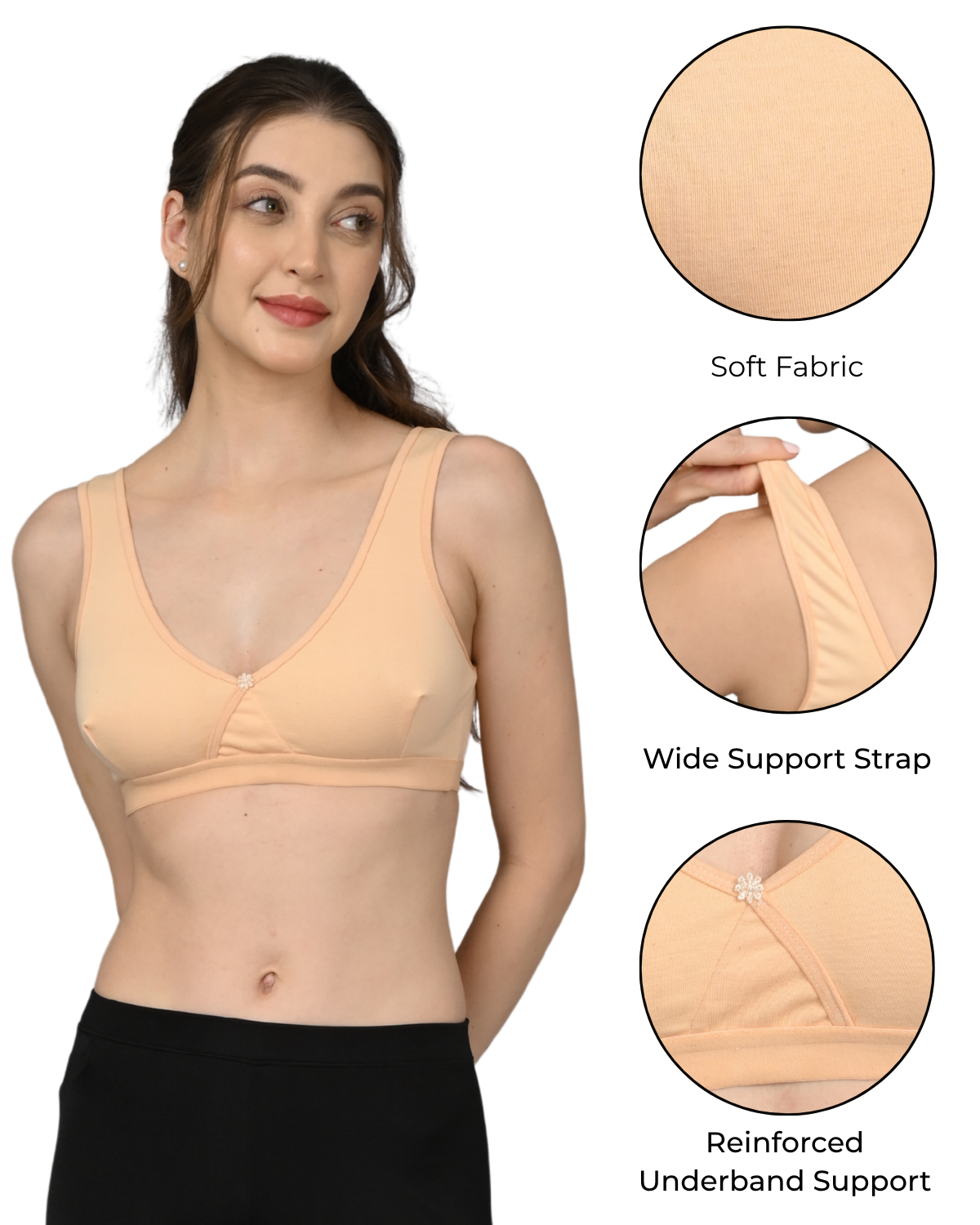 Non Padded Sports Bra | V Neck Design | Wide Straps Support | Breathable Fabric | Everyday Comfort Fit | Begie - Image 5
