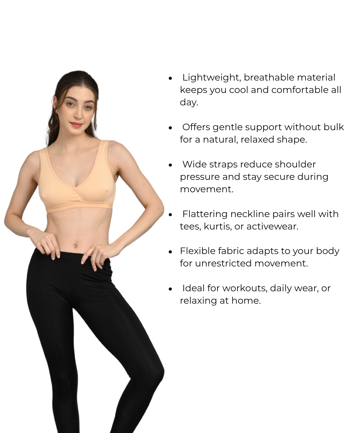 Non Padded Sports Bra | V Neck Design | Wide Straps Support | Breathable Fabric | Everyday Comfort Fit | Begie - Image 6