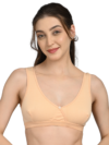 Non Padded Sports Bra | V Neck Design | Wide Straps Support | Breathable Fabric | Everyday Comfort Fit | Begie