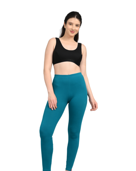 Ankle Length Cotton Lycra Leggings for Women | Mid Waist | Slim Fit Stretchable |Blue