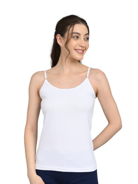 Camisole for Women | Adjustable Straps | Soft Breathable Fabric | Stretch Fit | Everyday Wear | White