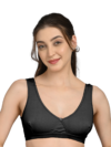 Non Padded Sports Bra | V Neck Design | Wide Straps Support | Breathable Fabric | Everyday Comfort Fit | Black