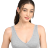 Non Padded Sports Bra | V Neck Design | Wide Straps Support | Breathable Fabric | Everyday Comfort Fit | Grey