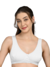 Non Padded Sports Bra | V Neck Design | Wide Straps Support | Breathable Fabric | Everyday Comfort Fit | White