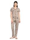 Women’s Cotton Night Suit Set | Soft Printed Shirt & Pyjama | Comfortable Sleepwear | Light beige