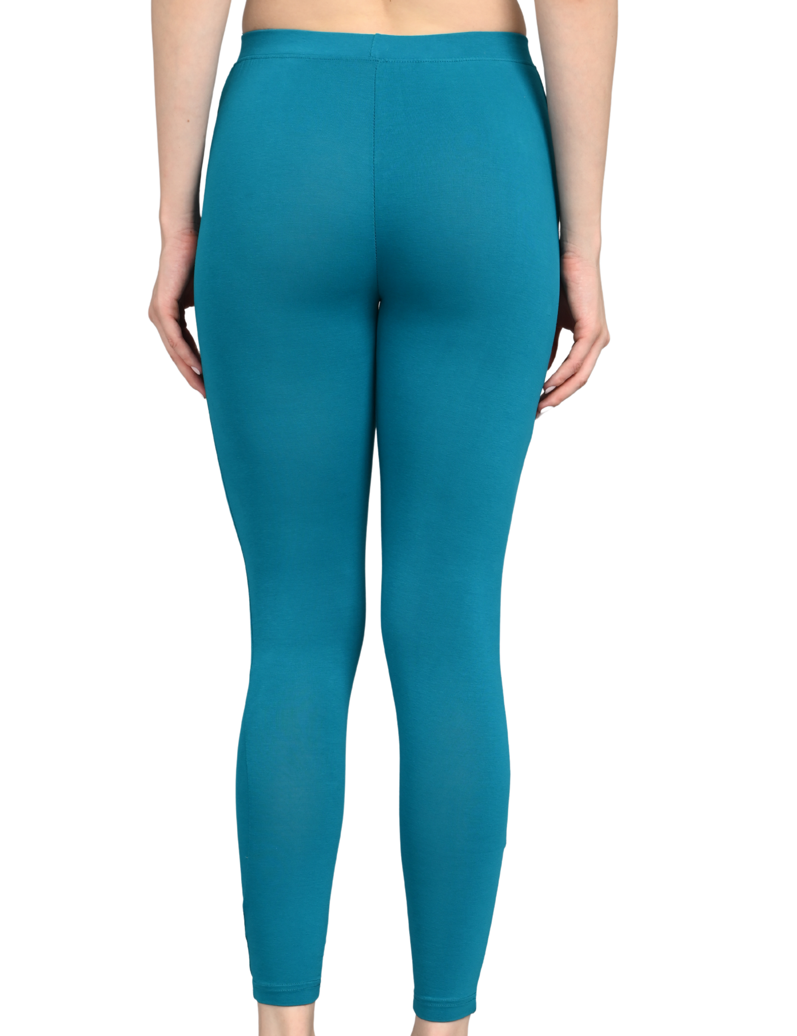 Cotton Leggings for Women with Pockets | Mid Waist | Slim Fit | Stretchable Everyday Wear | Green - Image 2