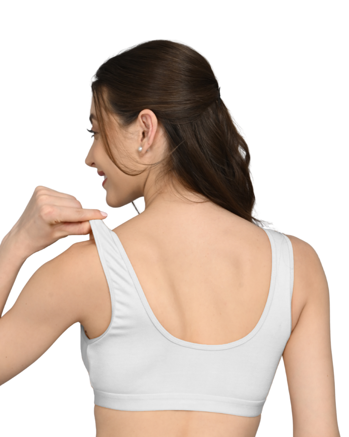 Non Padded Sports Bra | V Neck Design | Wide Straps Support | Breathable Fabric | Everyday Comfort Fit | White - Image 2