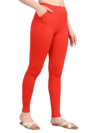 Cotton Leggings for Women with Pockets | Mid Waist | Slim Fit | Stretchable Everyday Wear | Bright Red