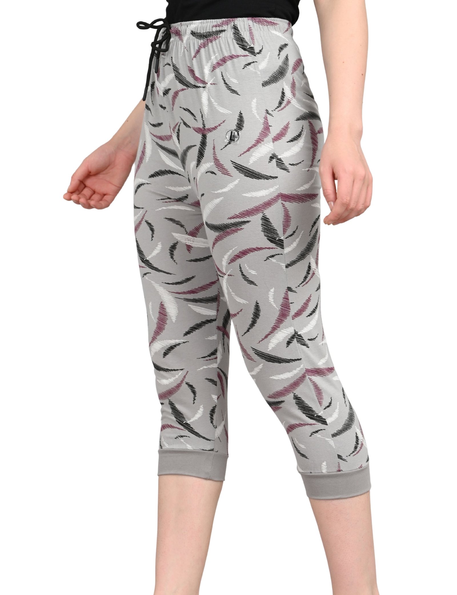 Women’s Grey Printed Capri Shorts with Pockets & Drawstring | Comfortable Lounge Wear - Image 3