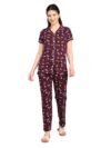 Women’s Cotton Night Suit Set | Soft Printed Shirt & Pyjama | Comfortable Sleepwear | Burgundy