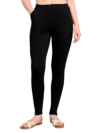 Cotton Leggings for Women with Pockets | Mid Waist | Slim Fit | Stretchable Everyday Wear | Black