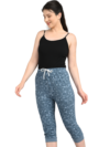 Women’s Grey Printed Capri Shorts with Pockets & Drawstring | Comfortable Lounge Wear | Blue