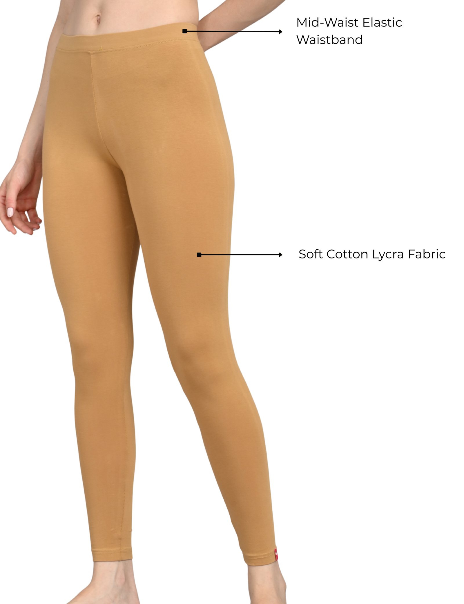 Ankle Length Cotton Lycra Leggings for Women | Mid Waist | Slim Fit Stretchable - Image 4