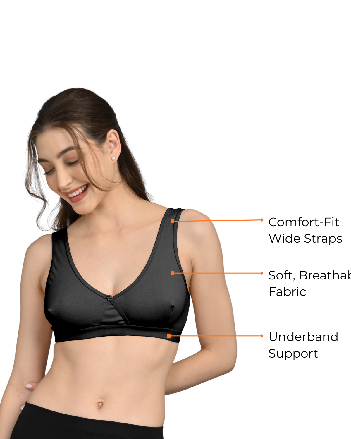 Non Padded Sports Bra | V Neck Design | Wide Straps Support | Breathable Fabric | Everyday Comfort Fit | Black - Image 4