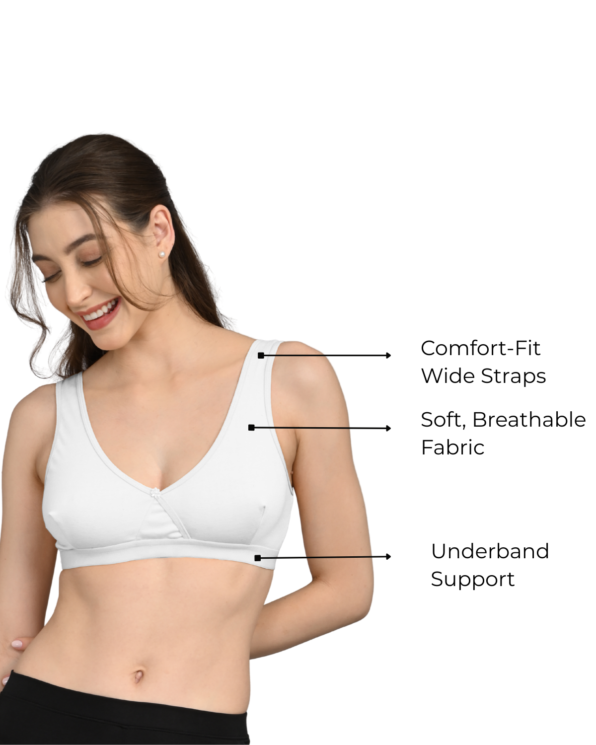 Non Padded Sports Bra | V Neck Design | Wide Straps Support | Breathable Fabric | Everyday Comfort Fit | White - Image 4