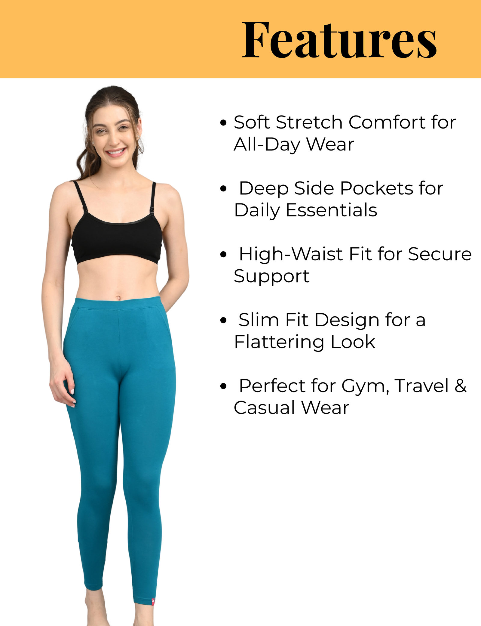 Cotton Leggings for Women with Pockets | Mid Waist | Slim Fit | Stretchable Everyday Wear | Green - Image 6