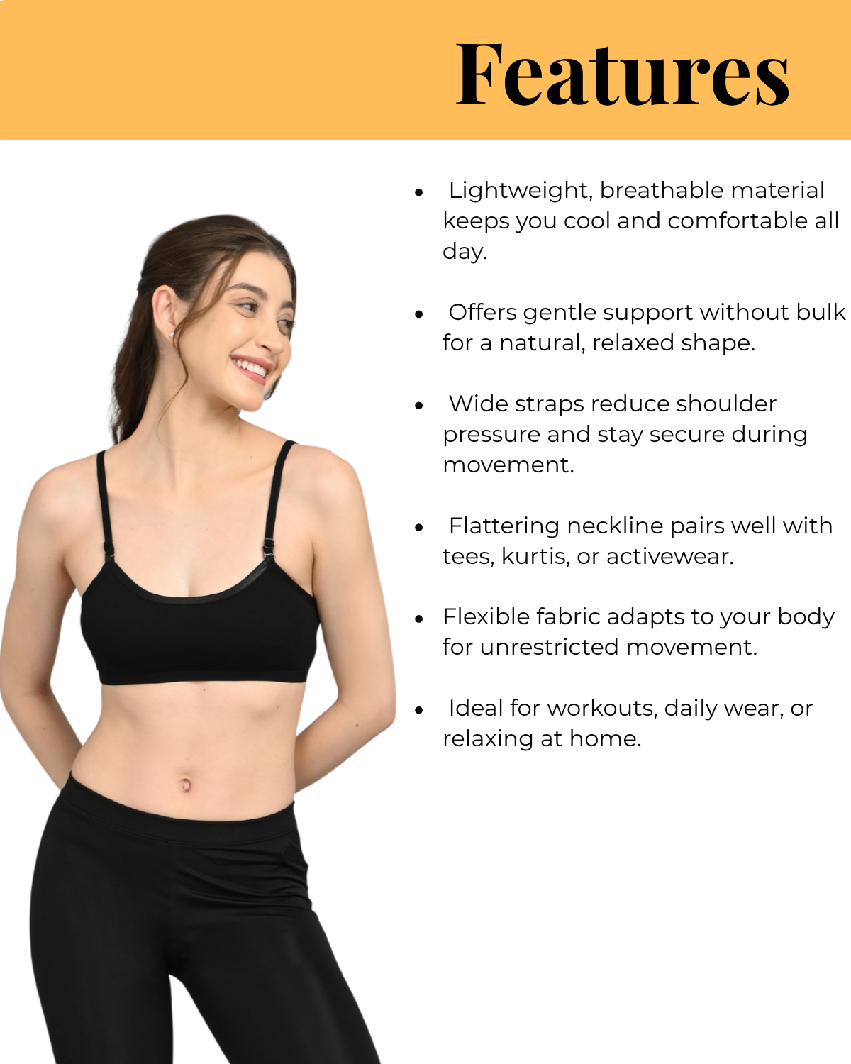 Starter Bra for Teens | Soft & Comfortable | Non-Padded Daily Wear | Black - Image 6