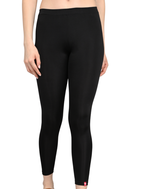 Ankle Length Cotton Lycra Leggings for Women | Mid Waist | Slim Fit Stretchable | Black