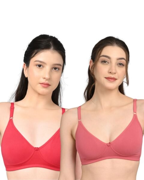 Full Coverage Cotton Bra for Women | Soft Breathable Fabric | Non-Padded | Everyday Support & Comfort | Dark Pink And Red | Pack of 2