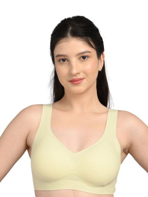 Seamless Sports Bra for Women | U-Shape Back | Light Support | Soft Stretch Fit | Light pastel yellow