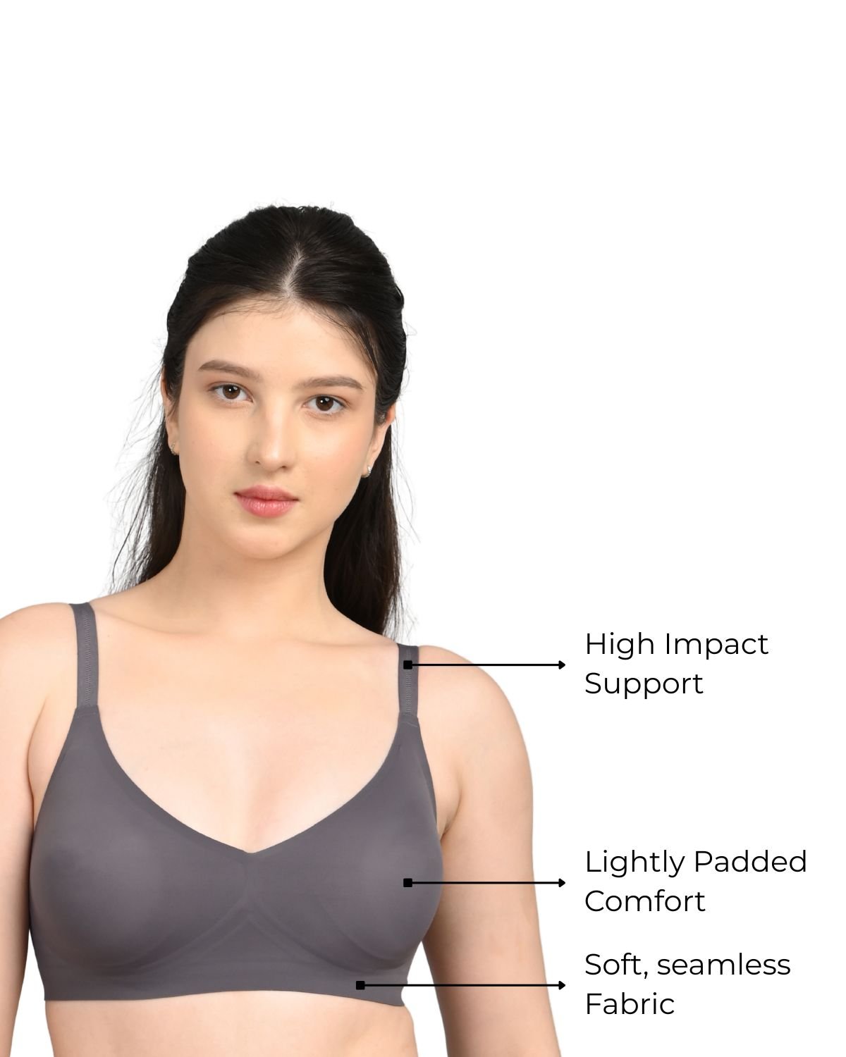 Seamless Full Coverage Light Padded Bra for Women | Smooth Fit | Invisible Under Clothes | Blakish Grey - Image 4