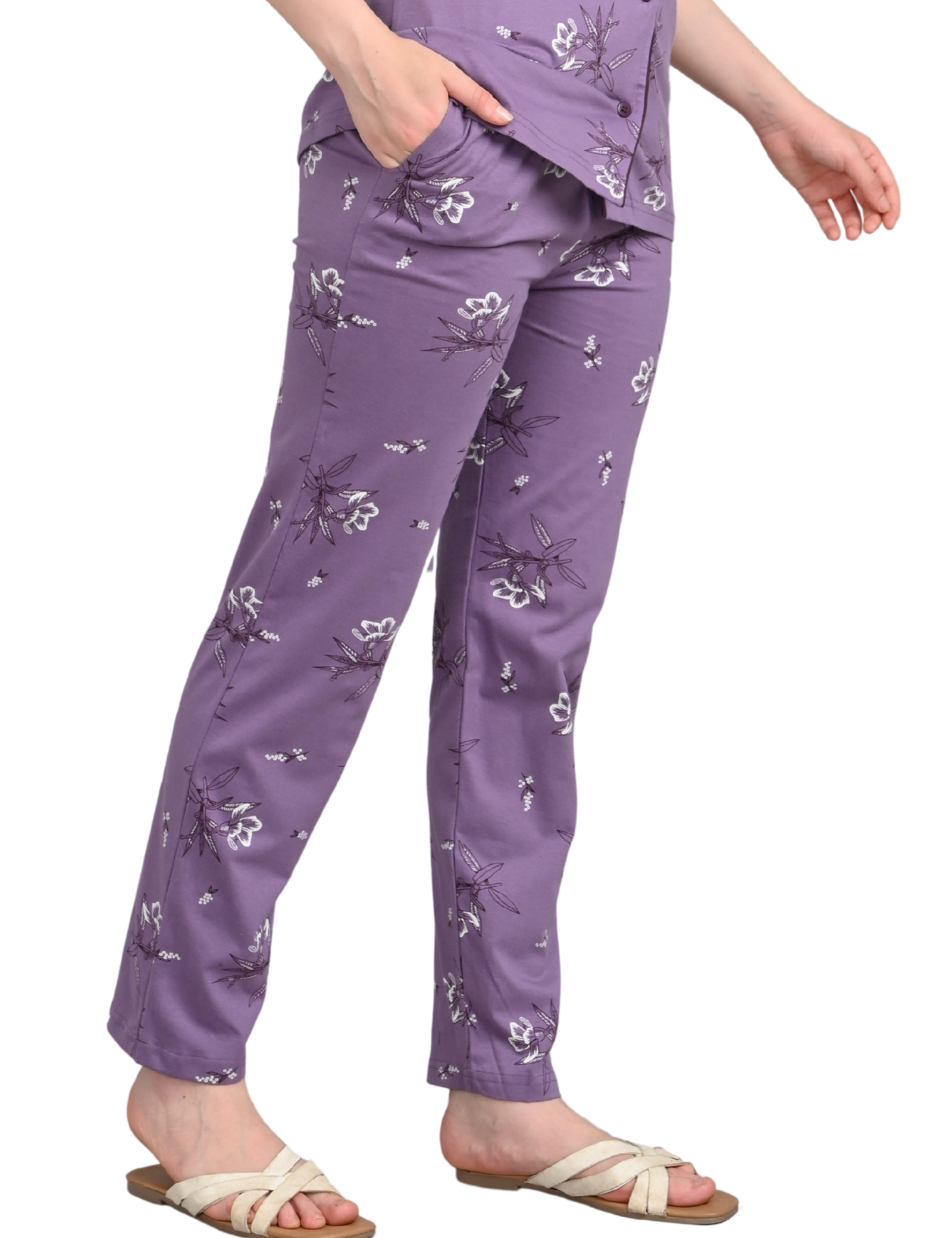 Women’s Cotton Night Suit Set | Soft Printed Shirt & Pyjama | Comfortable Sleepwear | Lavender Purple - Image 4