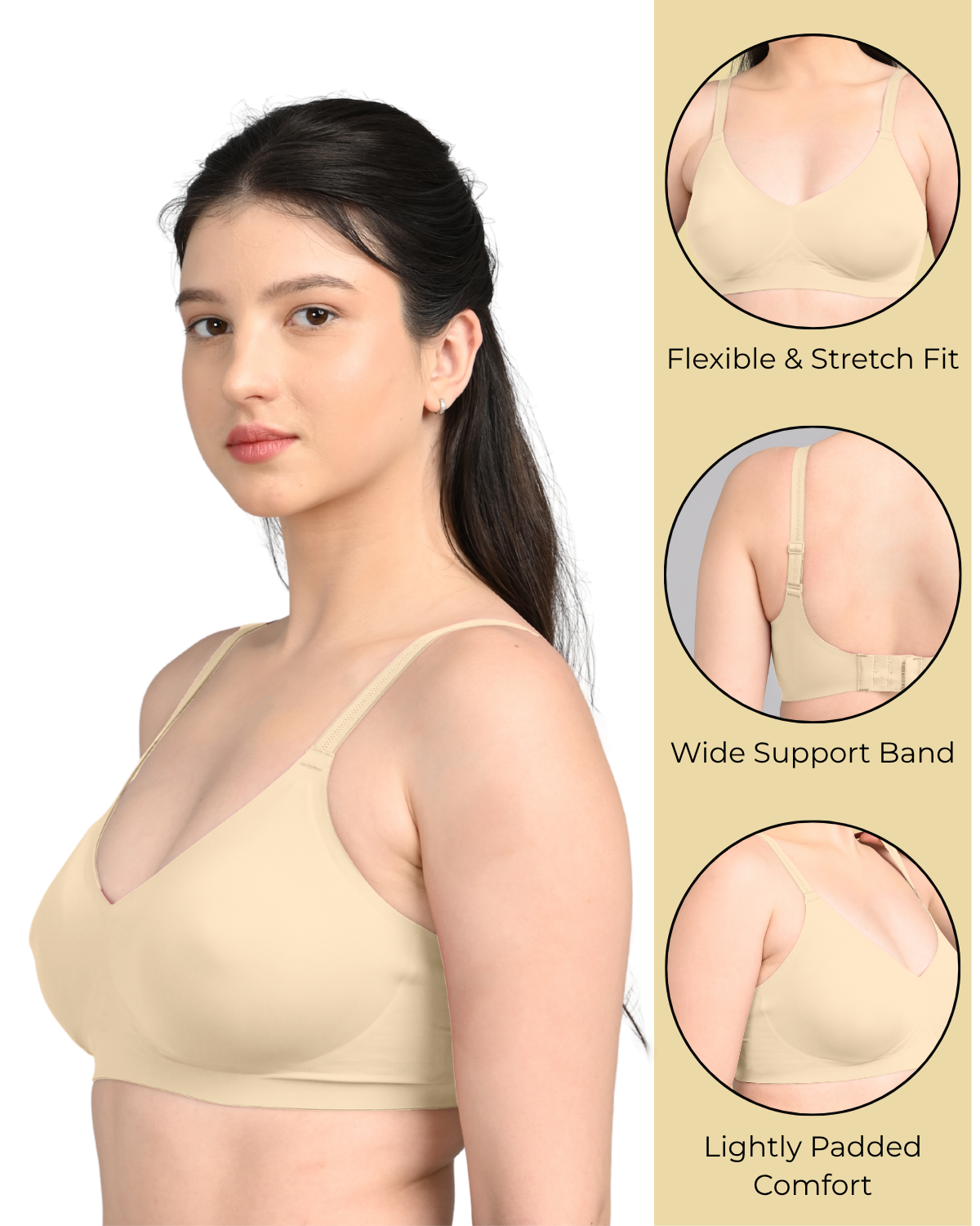 Seamless Full Coverage Light Padded Bra for Women | Smooth Fit | Invisible Under Clothes | Beige - Image 6