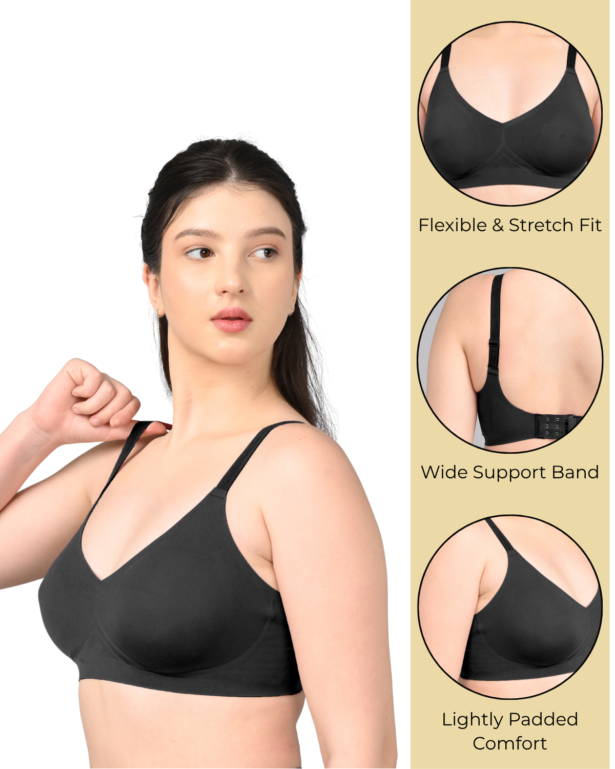 Seamless Full Coverage Light Padded Bra for Women | Smooth Fit | Invisible Under Clothes | Black - Image 5