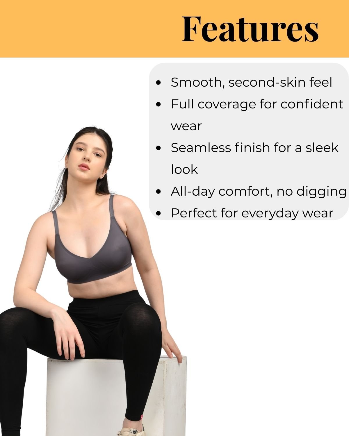 Seamless Full Coverage Light Padded Bra for Women | Smooth Fit | Invisible Under Clothes | Blakish Grey - Image 6