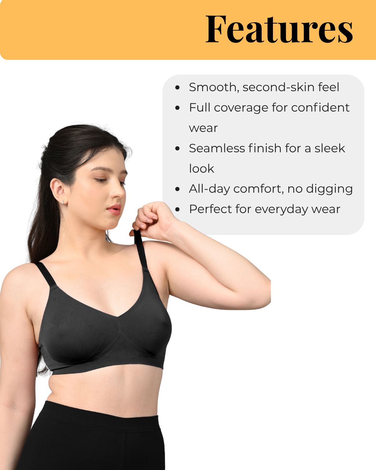 Seamless Full Coverage Light Padded Bra for Women | Smooth Fit | Invisible Under Clothes | Black - Image 6