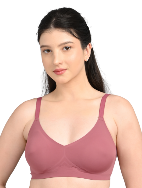 Seamless Full Coverage Light Padded Bra for Women | Smooth Fit | Invisible Under Clothes | Muted Pink