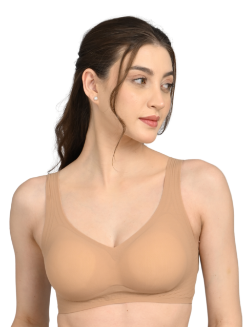 Seamless Sports Bra for Women | U-Shape Back | Light Support | Soft Stretch Fit | Beige